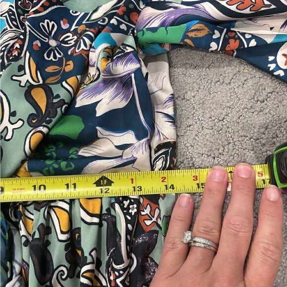 ZARA Patchwork Print Satin Effect Long Sleeve Faux Wrap Dress Sz S EUC - Picture 13 of 16